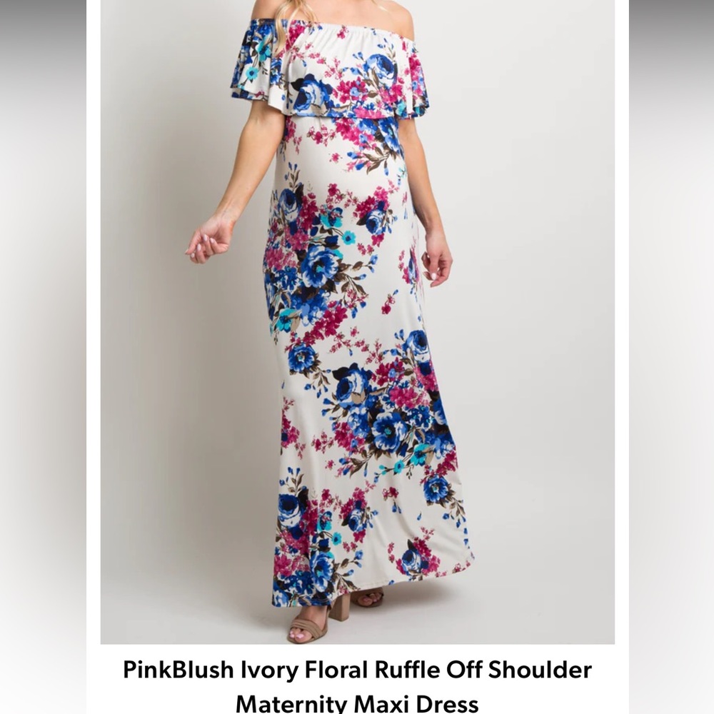 Pinkblush Ivory floral ruffle off-shoulder maternity maxi dress